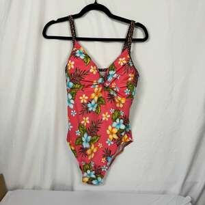 BeachNative Women's Plus Size 18W Pink Tropical Floral One Piece Swimsuit with L